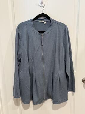 LOGO by Lori Goldstein Zip Front Light Blue Jacket Oversized size 2X Comfy
